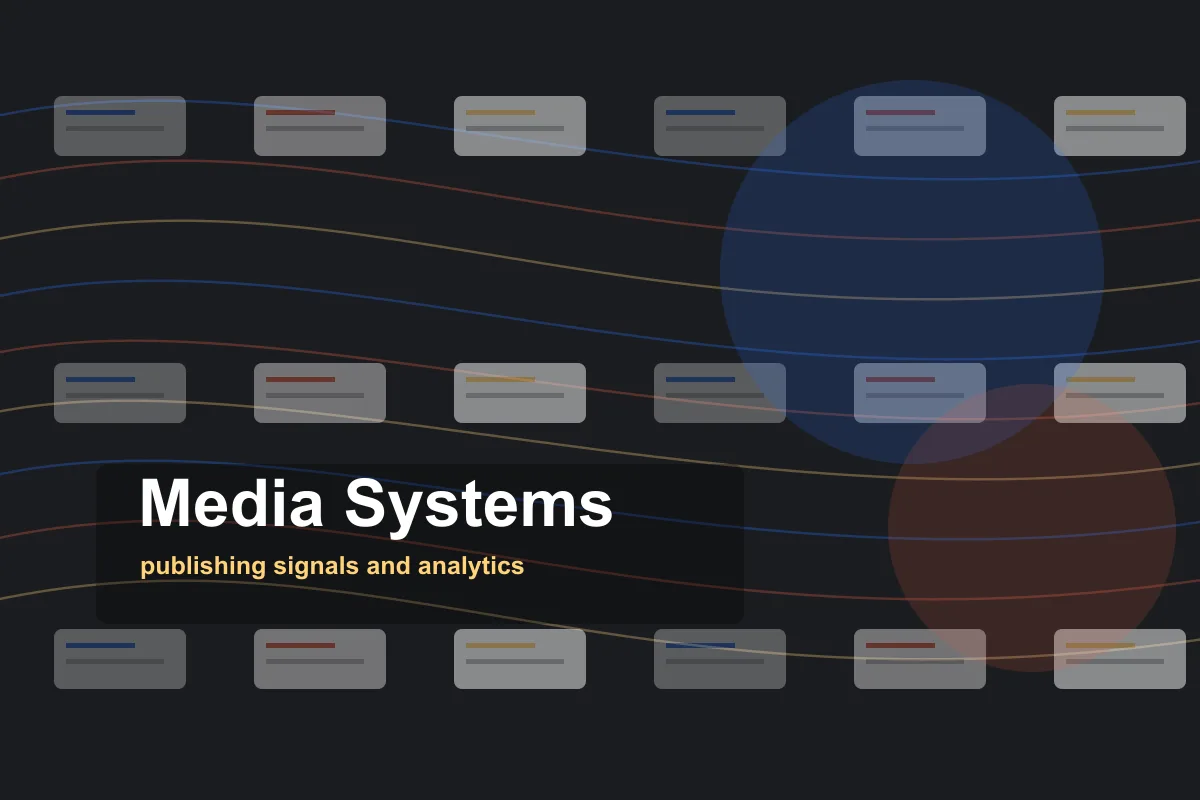 Abstract media operations desk with connected publishing signals.